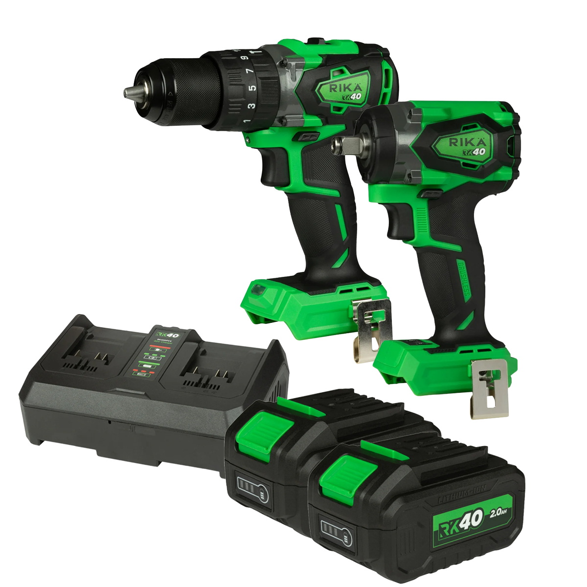 Rikä RK40 40V Compact Power Long‑Run Kit | Drill + Compact Impact | Brushless | 2× 4.0Ah Batteries